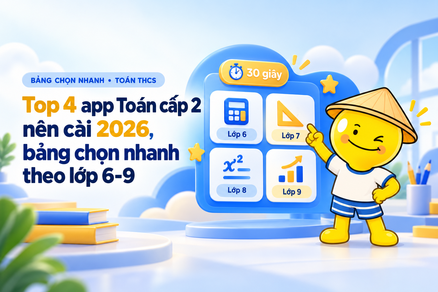Bảng chọn nhanh top 4 app Toán cấp 2 theo nhu cầu lớp 6-9