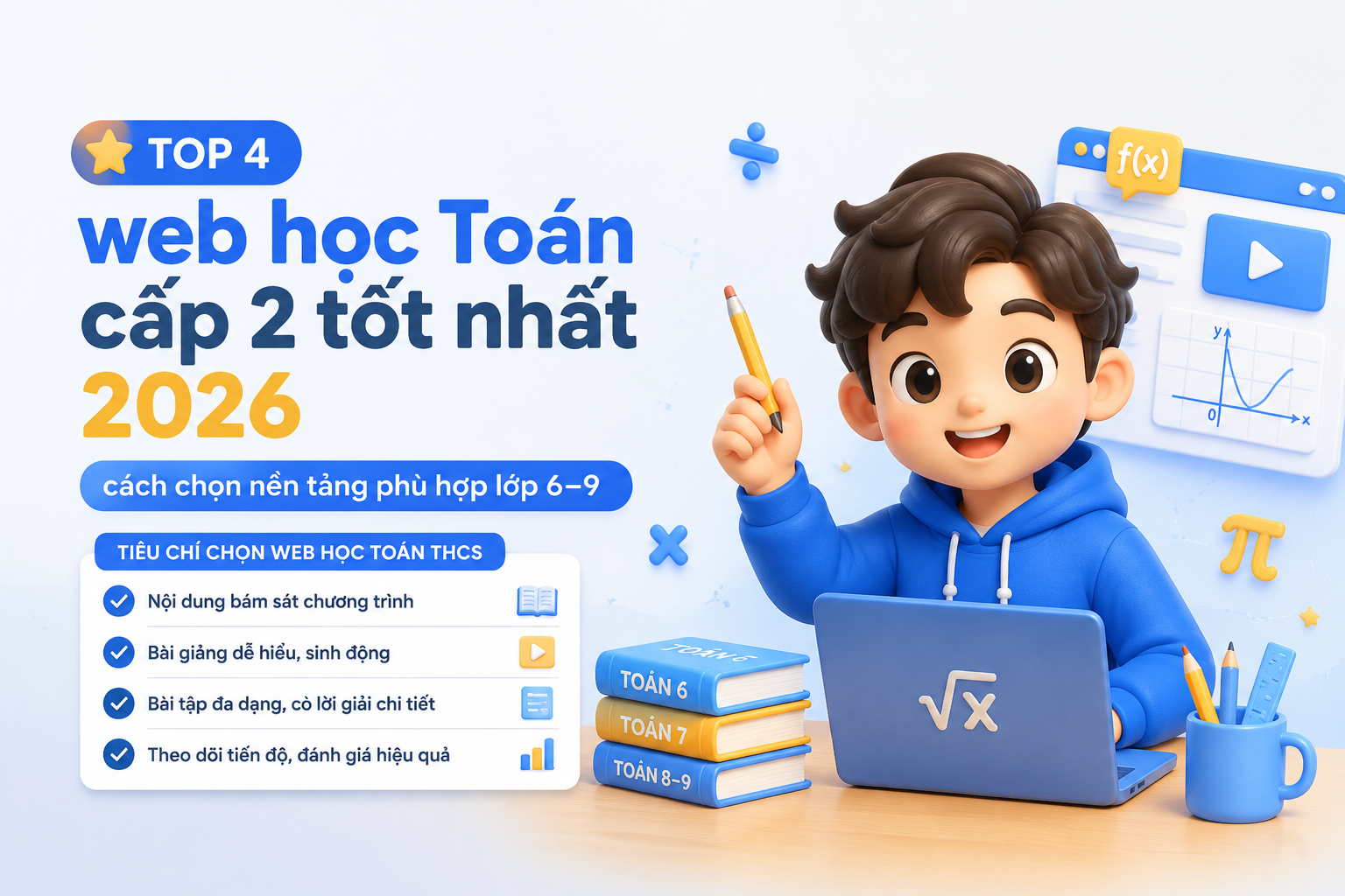 Bộ tiêu chí chọn top 4 web học Toán cấp 2 tốt nhất cho lớp 6–9