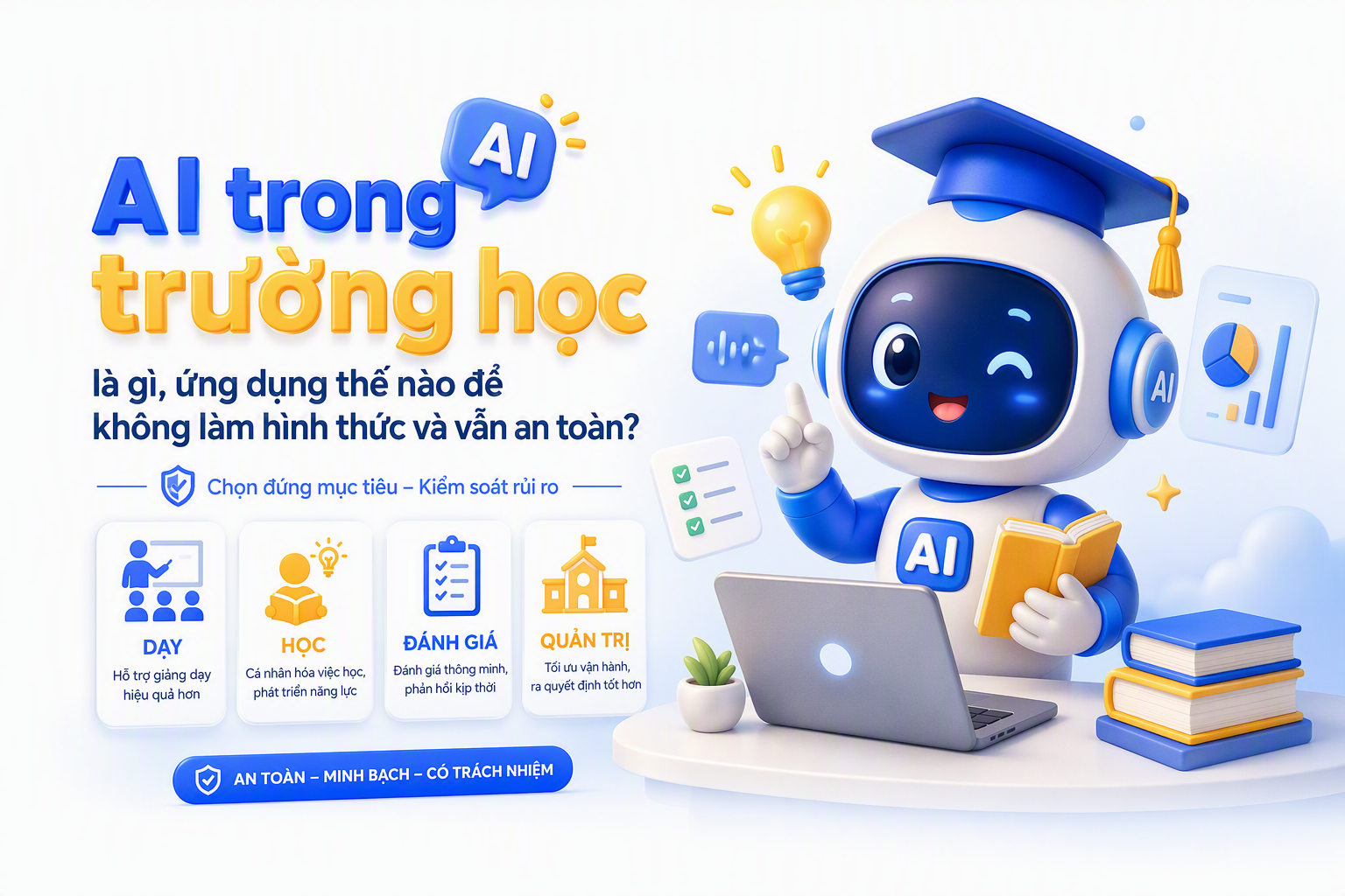 Sơ đồ 4 nhóm ứng dụng AI trong trường học cho dạy học đánh giá quản trị