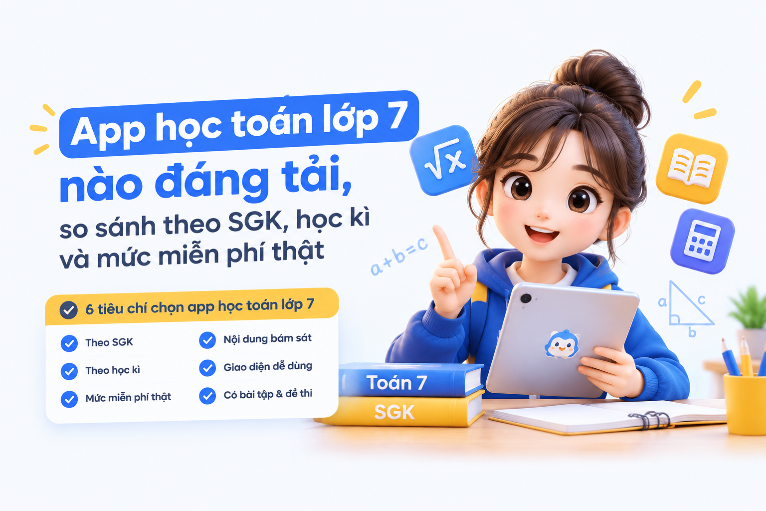 Checklist chọn app học toán lớp 7 theo SGK và học kì