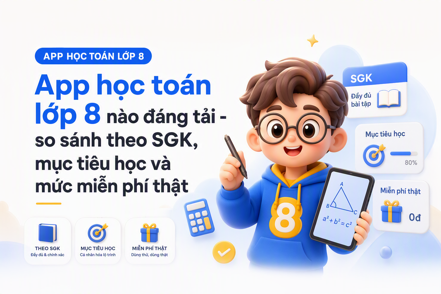 Minh họa tiêu chí chọn app học toán lớp 8 theo mục tiêu