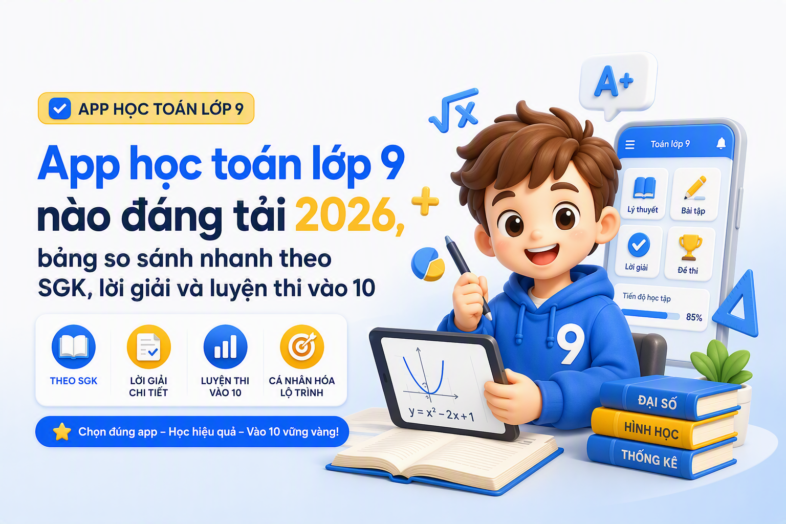 Học sinh chọn app học toán lớp 9 theo tiêu chí SGK, lời giải và luyện thi