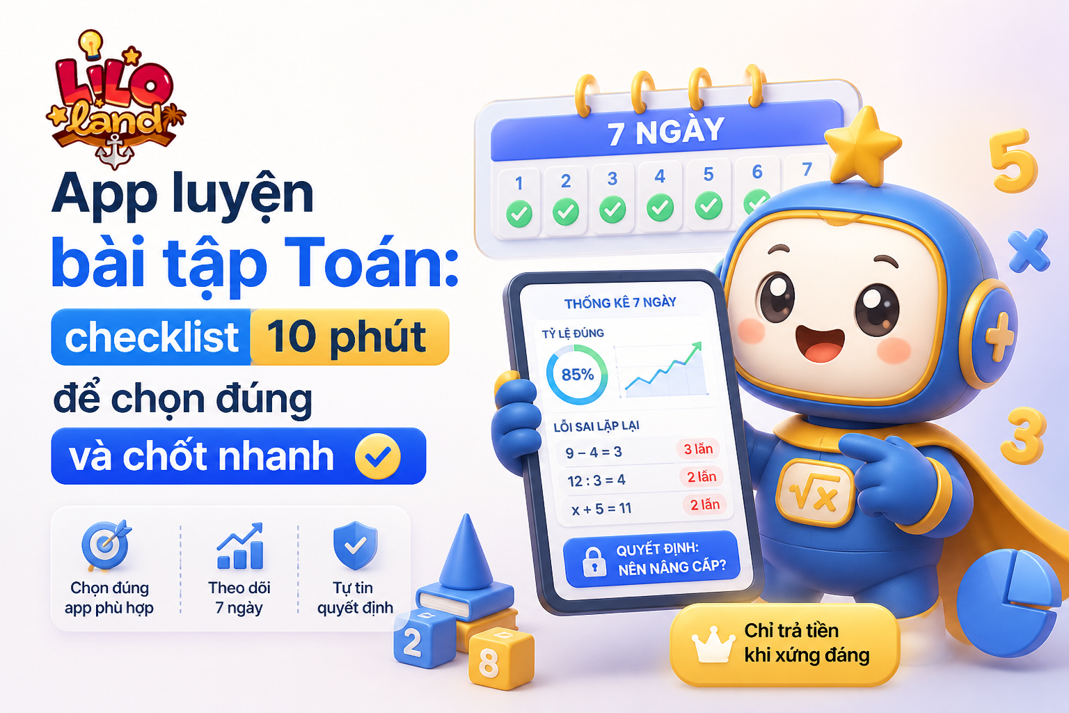 Kịch bản dùng thử 7 ngày để đánh giá app luyện bài tập Toán
