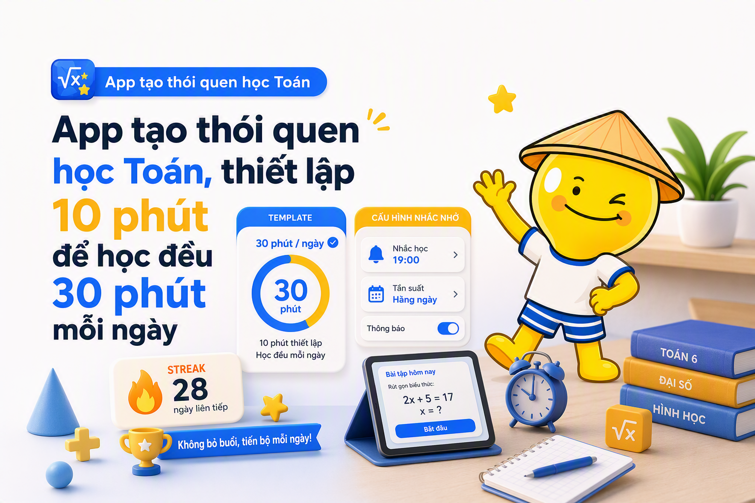 Mẫu thói quen học Toán 30 phút mỗi ngày và cách đặt nhắc nhở