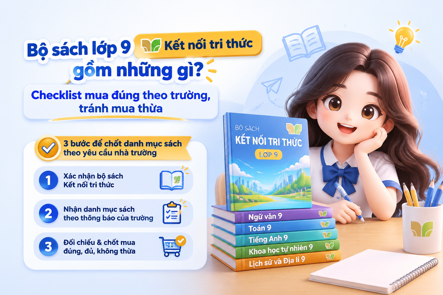 Checklist mua bộ sách lớp 9 Kết nối tri thức theo danh mục trường