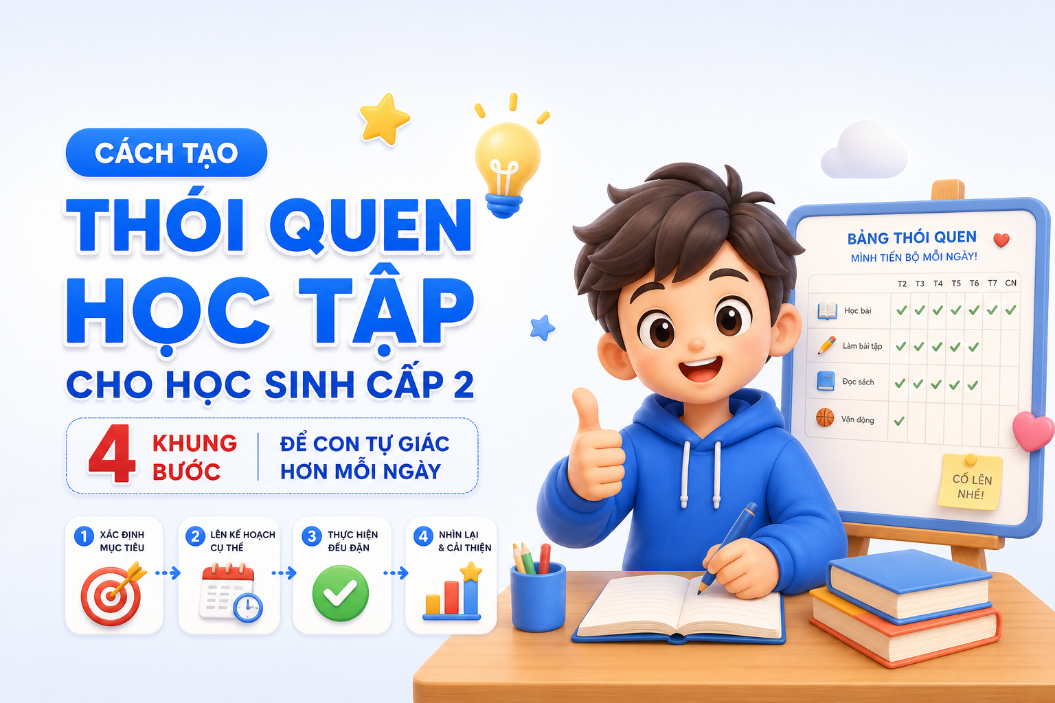 Bảng theo dõi thói quen học tập 7 ngày cho học sinh cấp 2