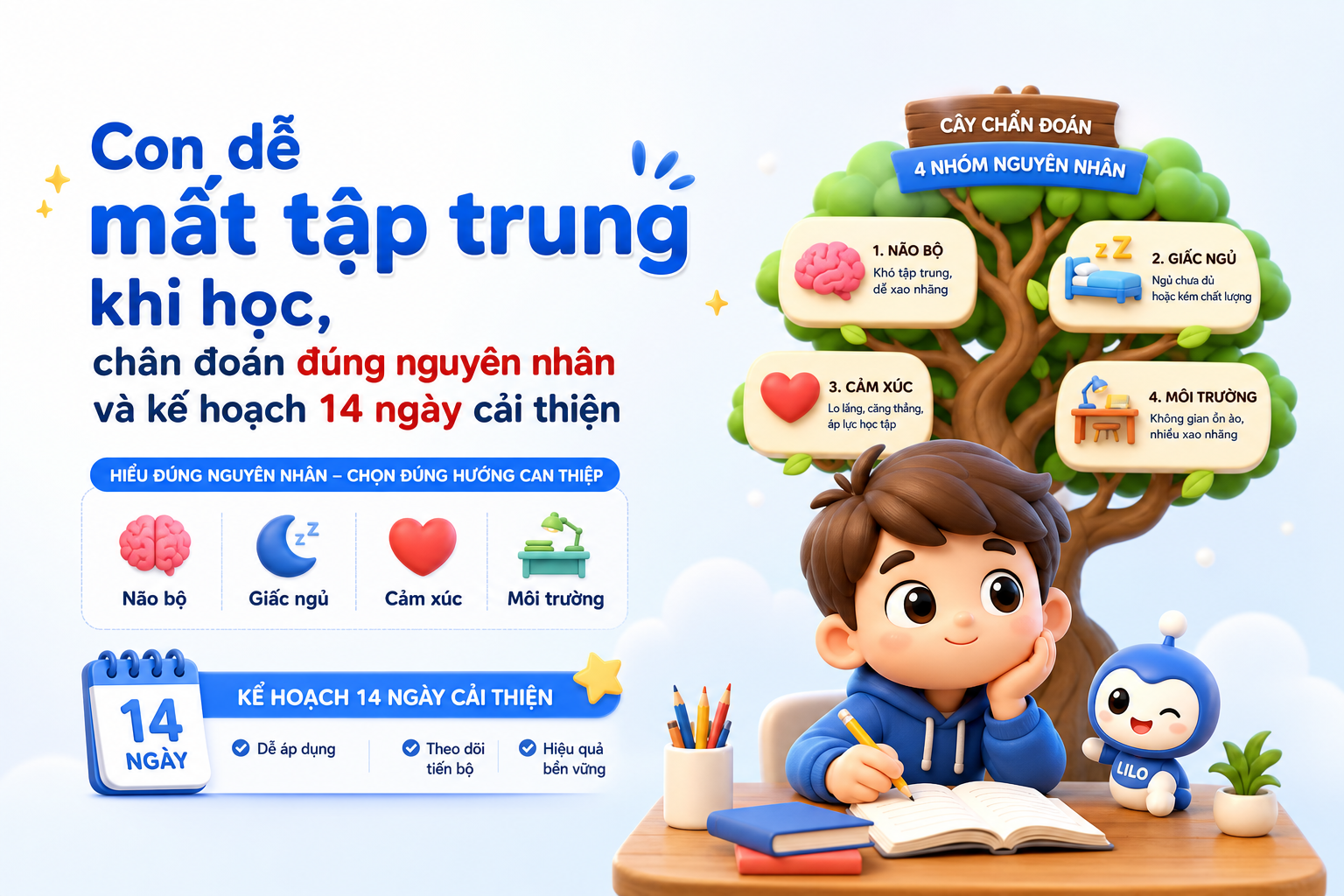 Cây chẩn đoán nguyên nhân con dễ mất tập trung khi học tại nhà