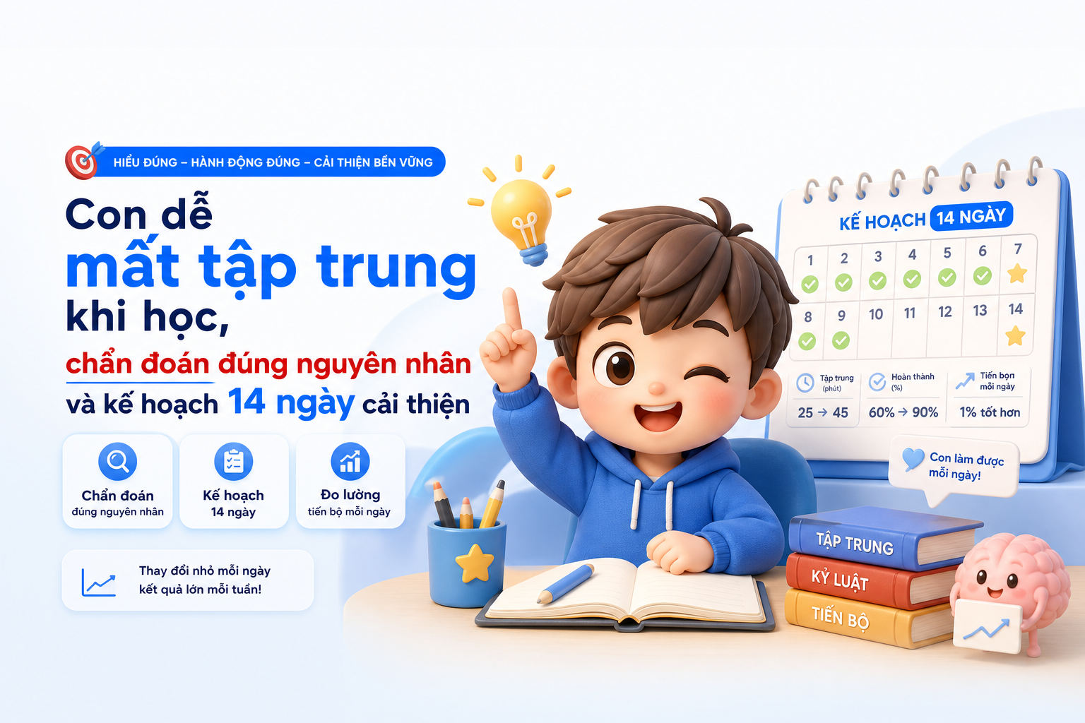 Kế hoạch 14 ngày giúp con dễ mất tập trung cải thiện nhịp học