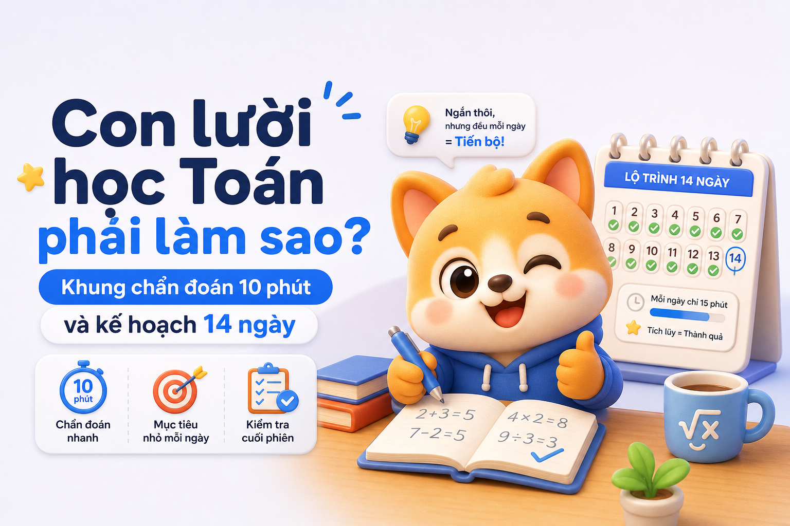 Kế hoạch 14 ngày 15–25 phút mỗi ngày giúp con vào nhịp học Toán