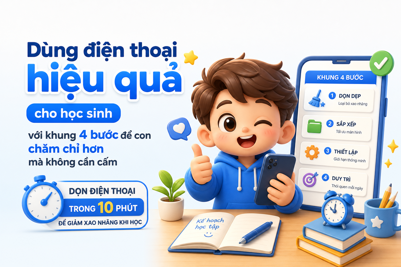 Checklist cài đặt chống xao nhãng để học sinh học bằng điện thoại