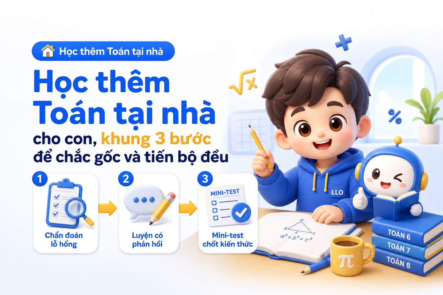 Sơ đồ 3 bước học thêm Toán tại nhà cho con lớp 6-9
