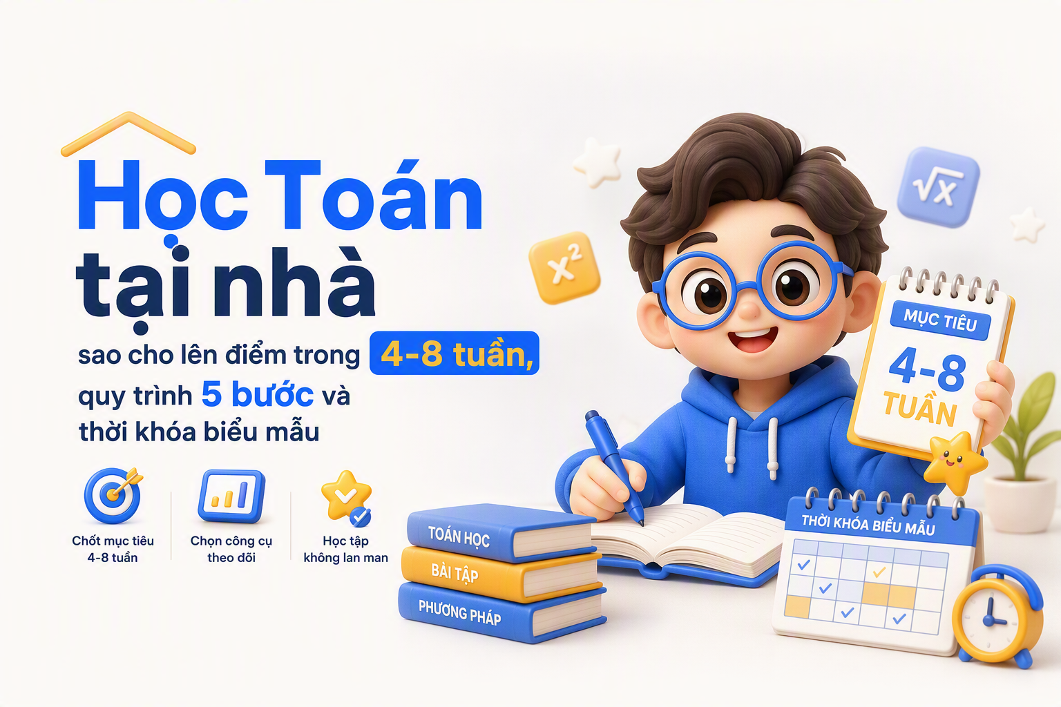 Kế hoạch học Toán tại nhà trong 10 phút với mục tiêu, lộ trình, công cụ