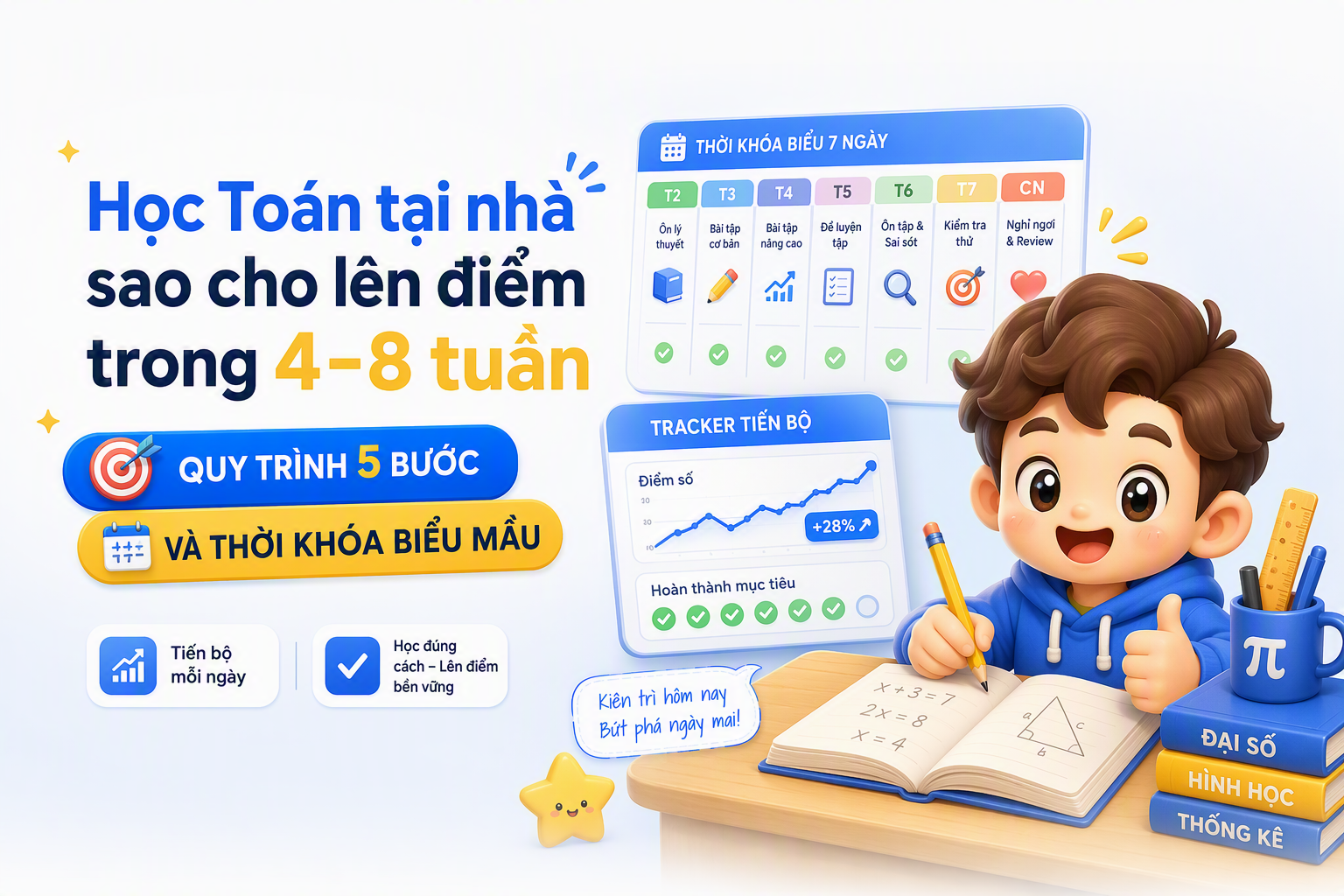 Thời khóa biểu học Toán tại nhà 7 ngày và tracker 3 KPI