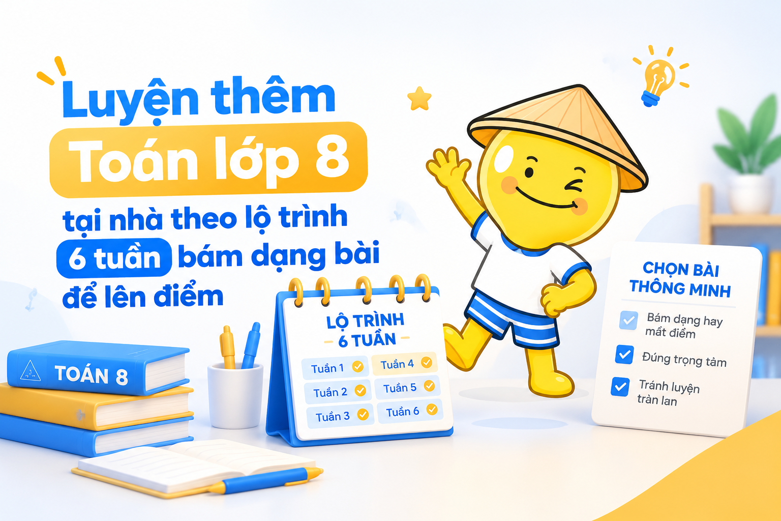Lộ trình 6 tuần luyện thêm Toán lớp 8 xen kẽ Đại số và Hình học