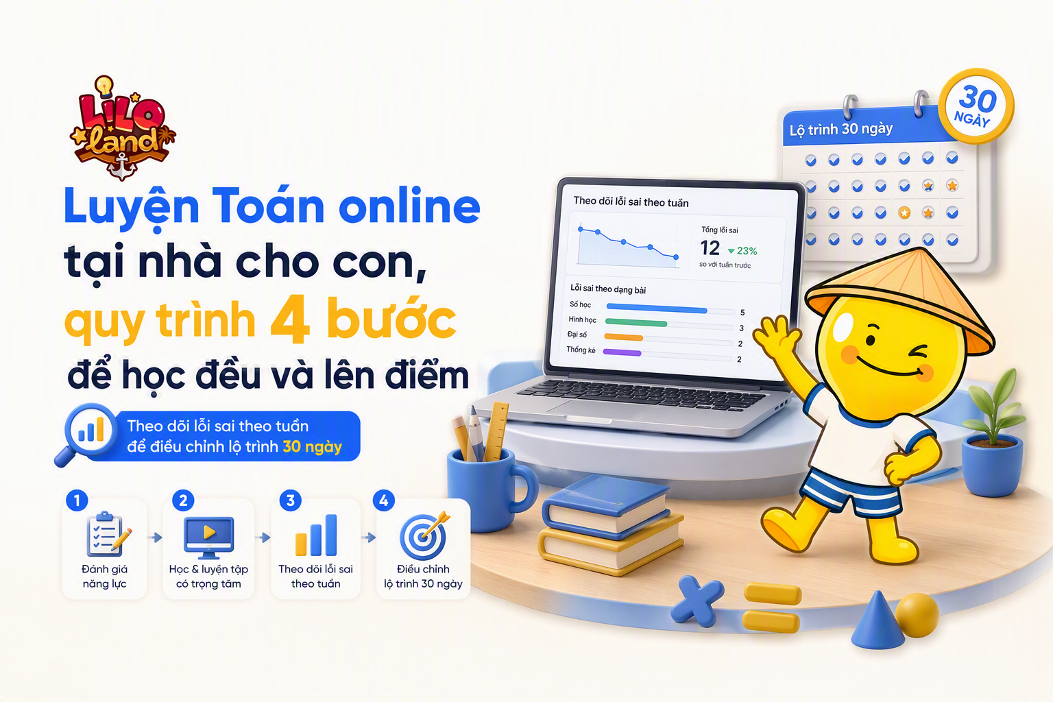 Sổ lỗi sai và bảng theo dõi tiến bộ khi luyện Toán online tại nhà