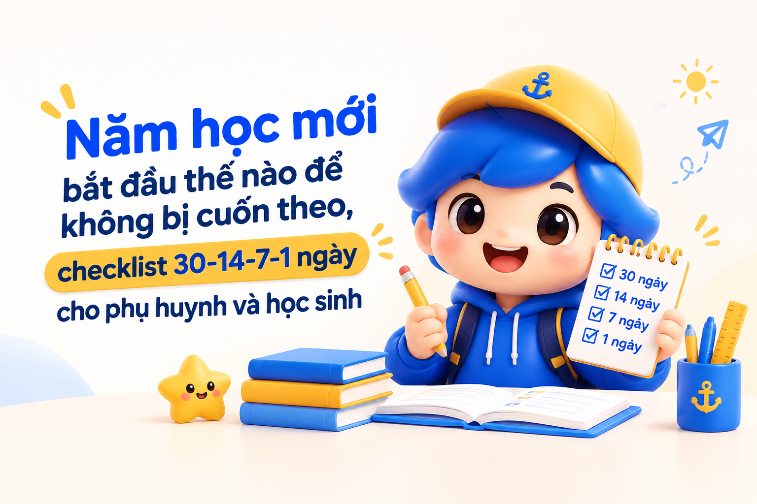 Học sinh THCS sắp xếp sách vở và thời khóa biểu