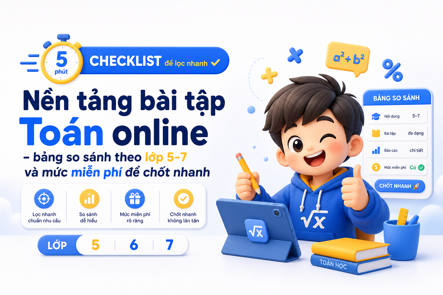 Checklist chọn nền tảng bài tập Toán online theo lớp và mục tiêu