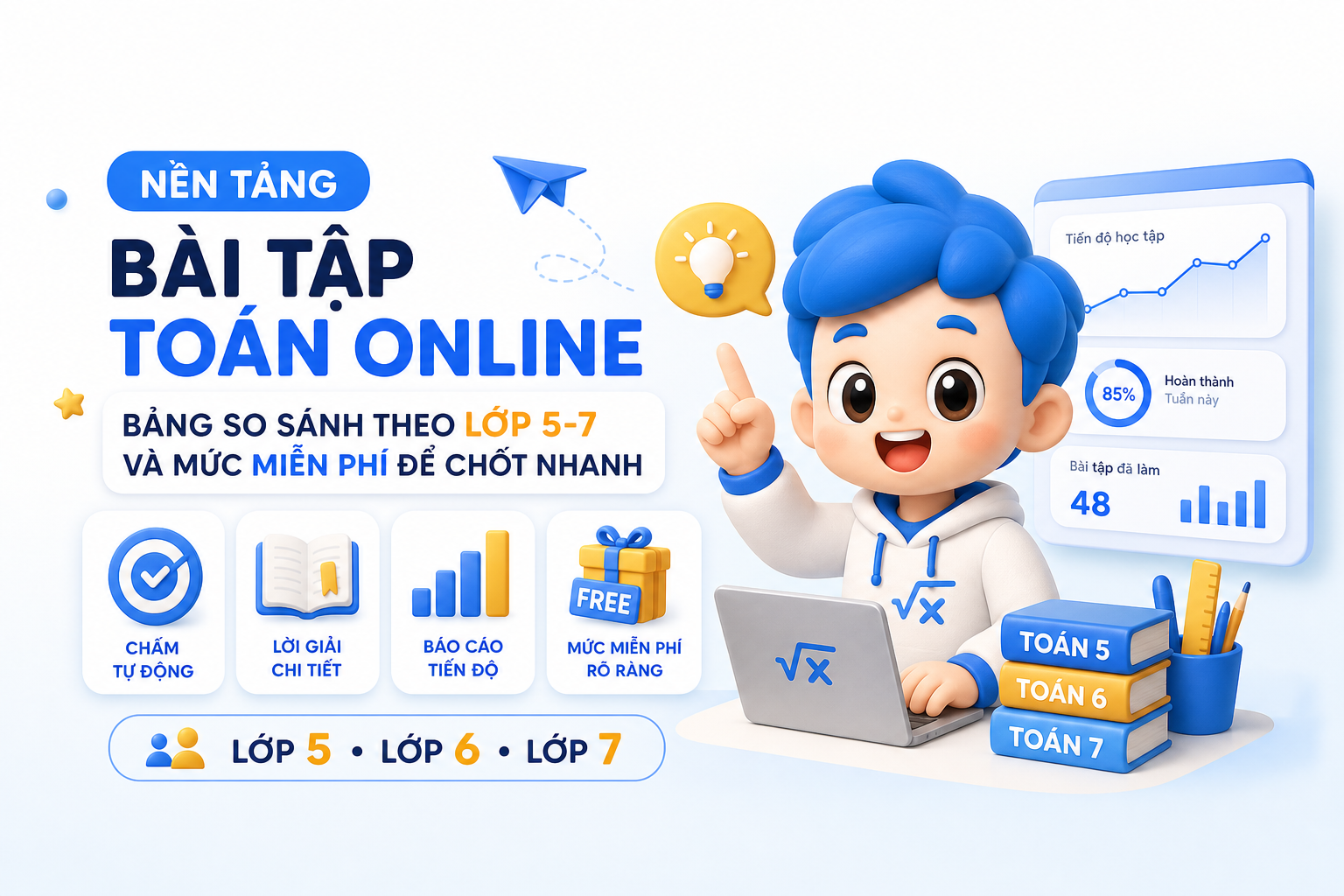 Bảng so sánh nền tảng bài tập Toán online theo tiêu chí chấm và lời giải
