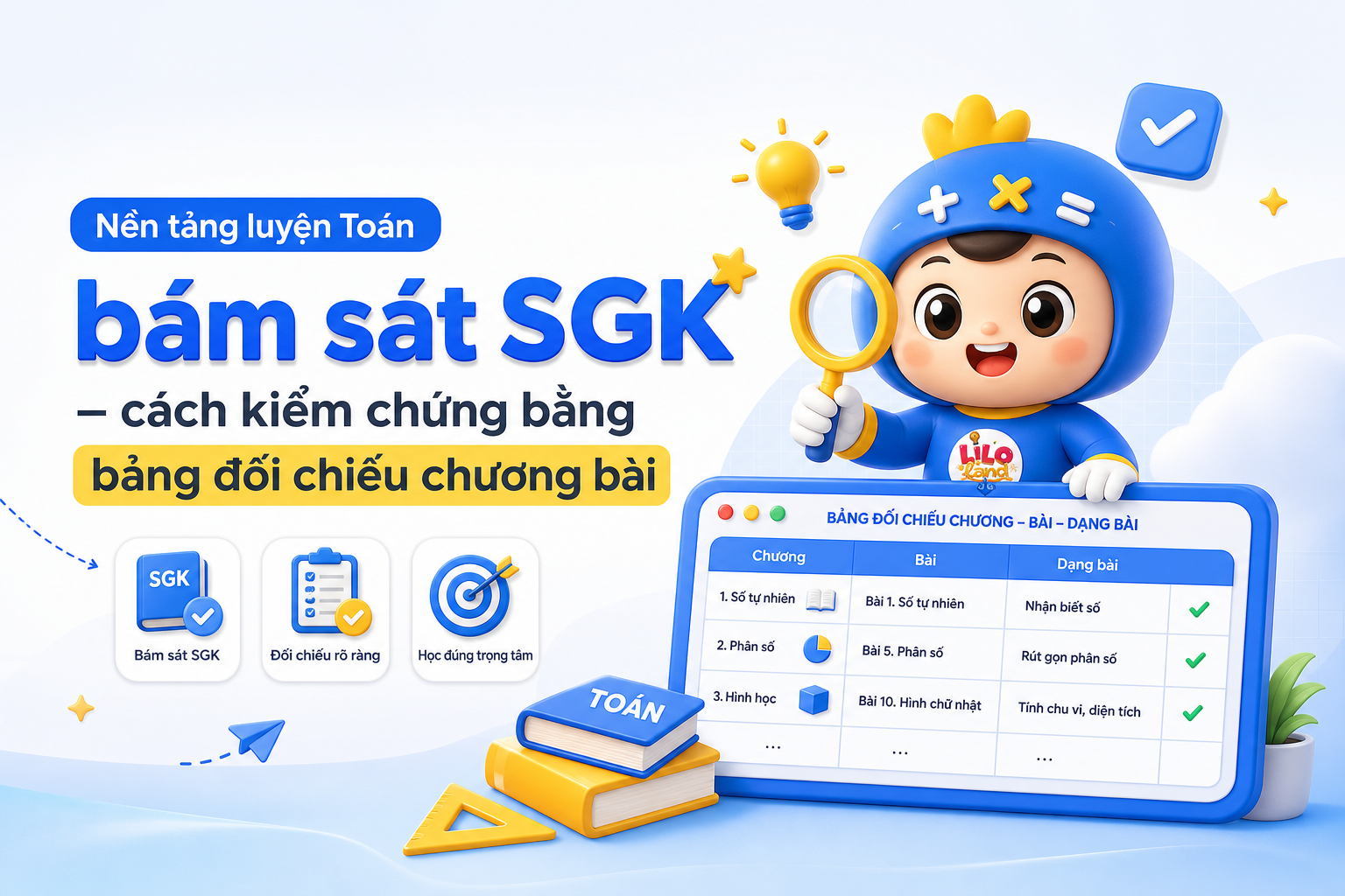 Bảng đối chiếu chương bài dạng bài để kiểm chứng bám sát SGK