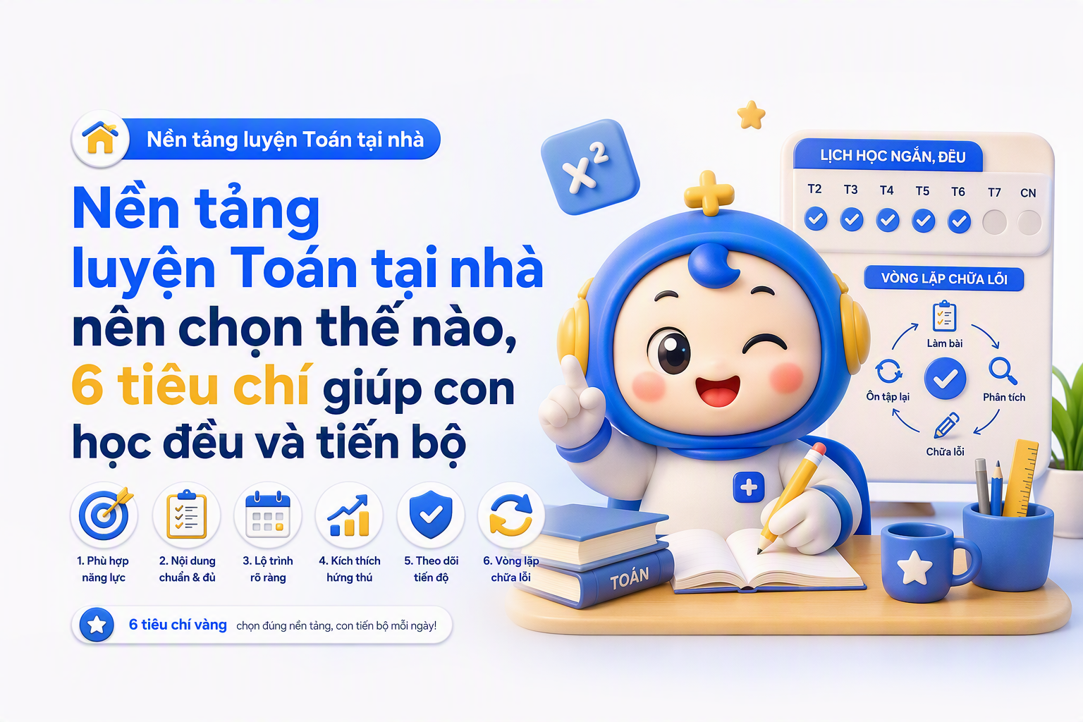 Lịch luyện Toán tại nhà 4 tuần cho học sinh lớp 6–9