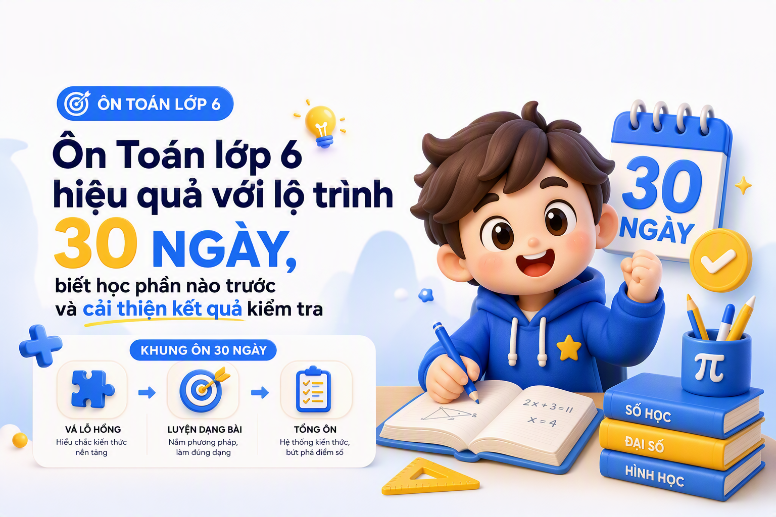 Lộ trình ôn Toán lớp 6 trong 30 ngày theo 3 giai đoạn