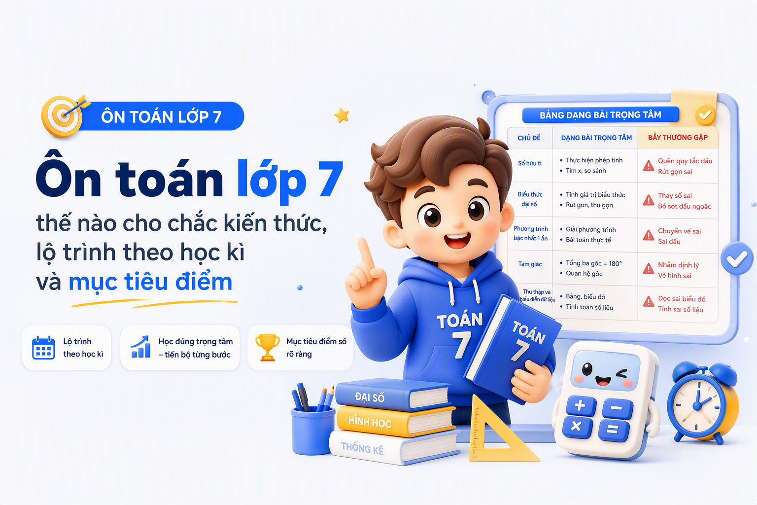 Bảng dạng bài ôn toán lớp 7 và lỗi sai thường gặp