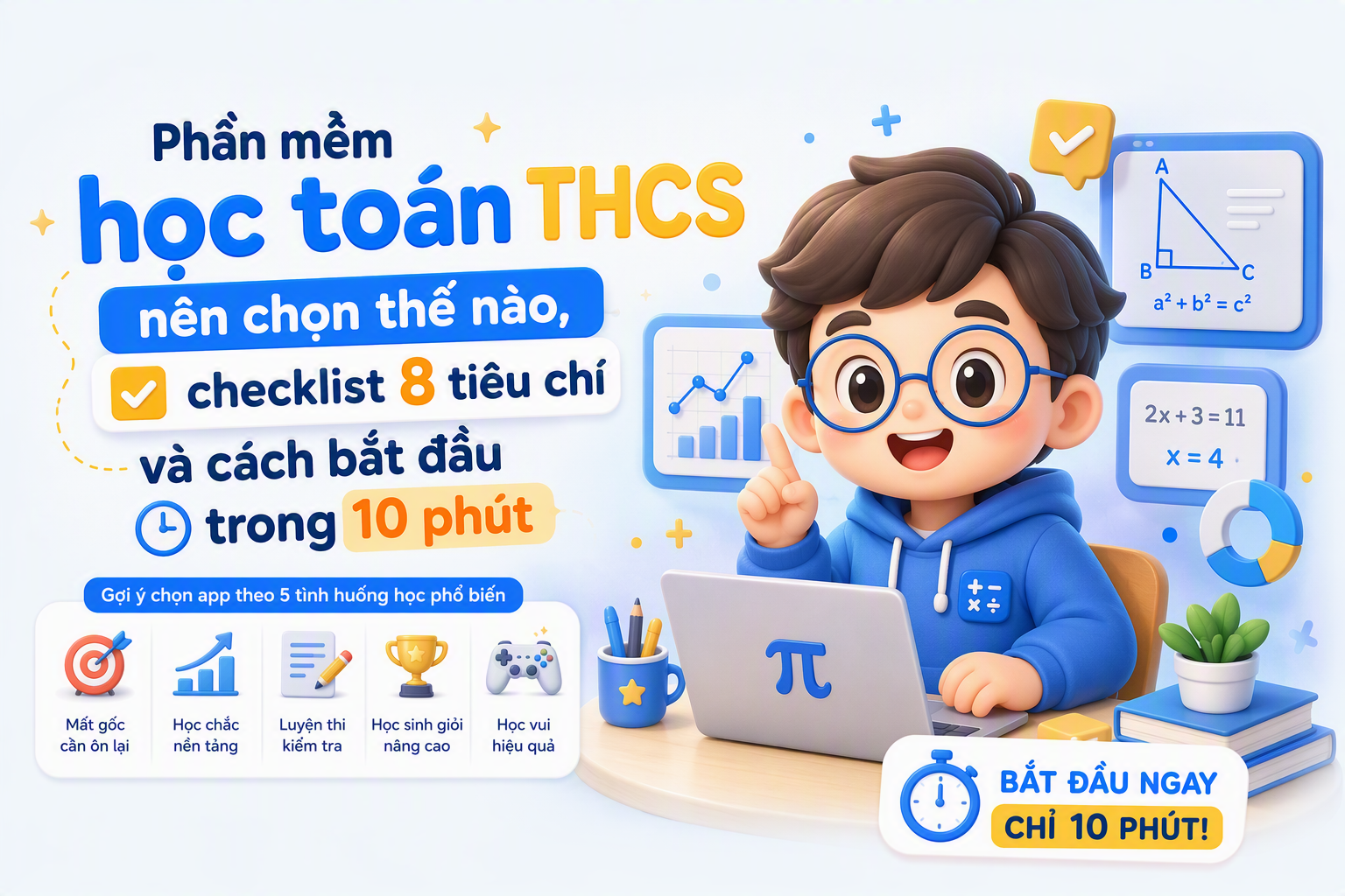 Bảng chọn phần mềm học toán THCS theo nhu cầu học lớp 6–9