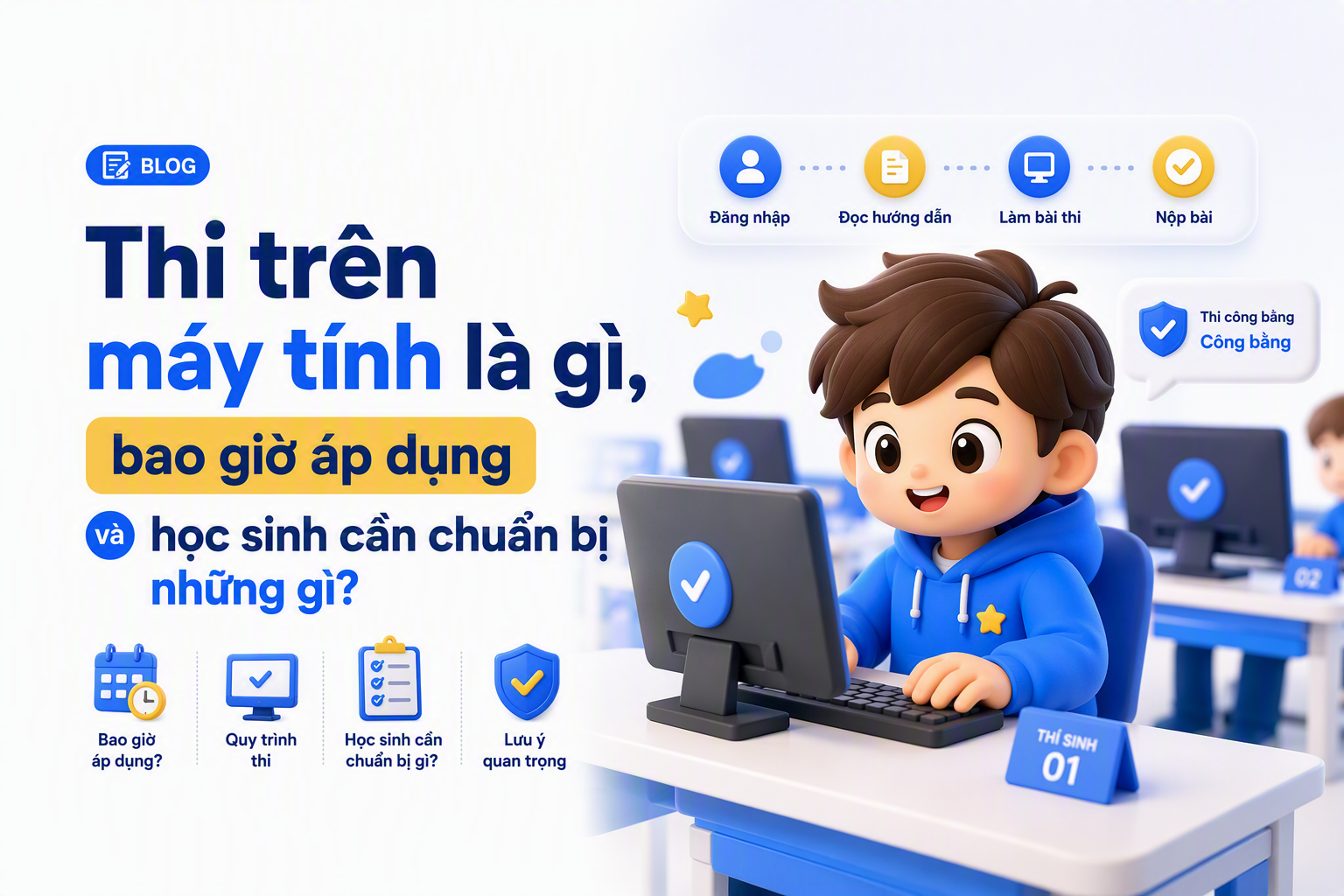Phòng thi trên máy tính với máy trạm và giám sát