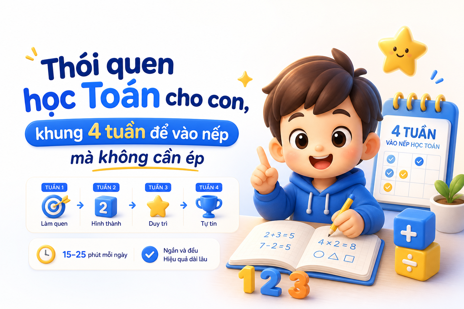 Khung 4 tuần xây thói quen học Toán cho con tại nhà