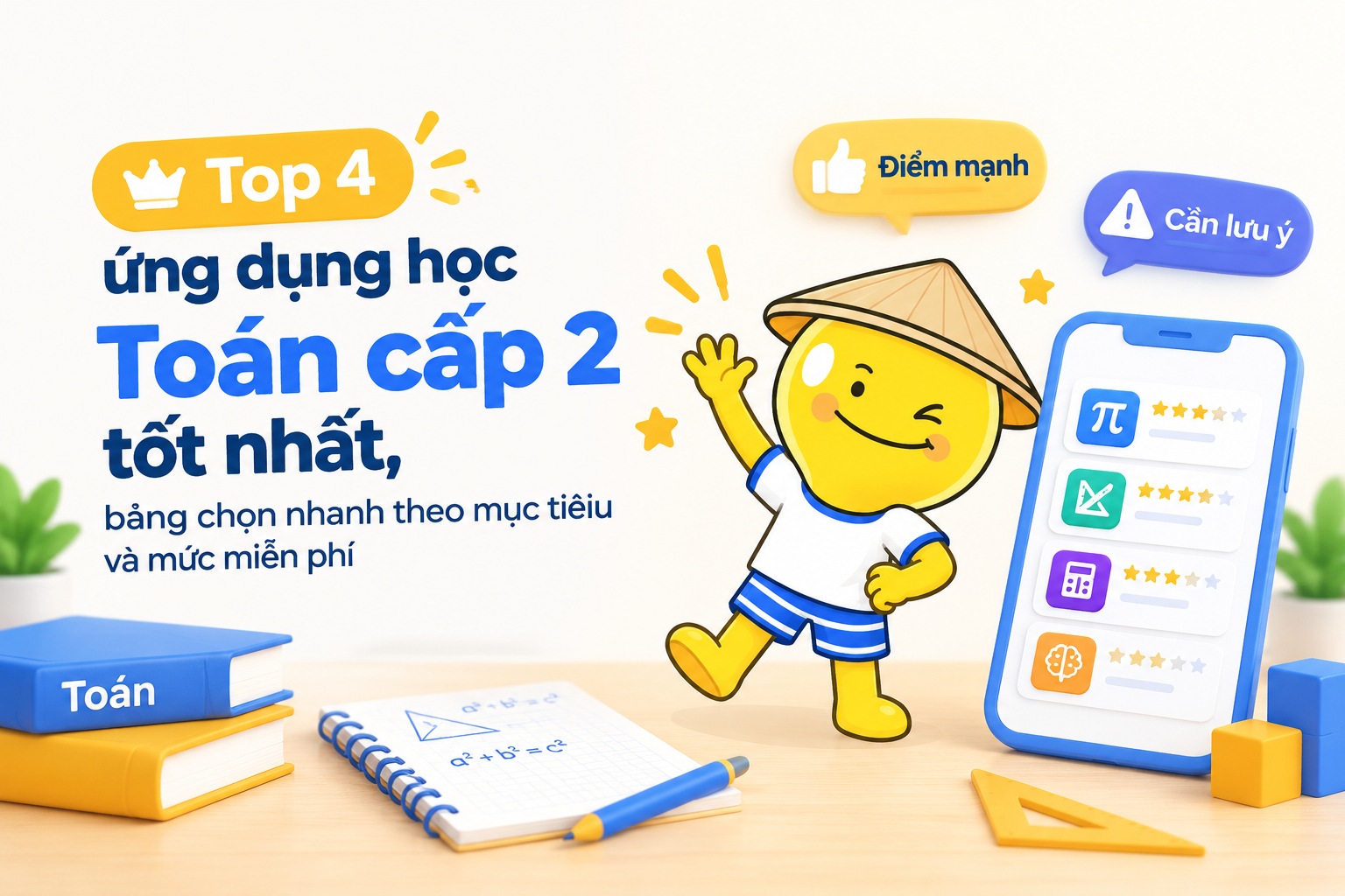 So sánh nhanh top 4 ứng dụng học Toán cấp 2 tốt nhất cho lớp 6–9