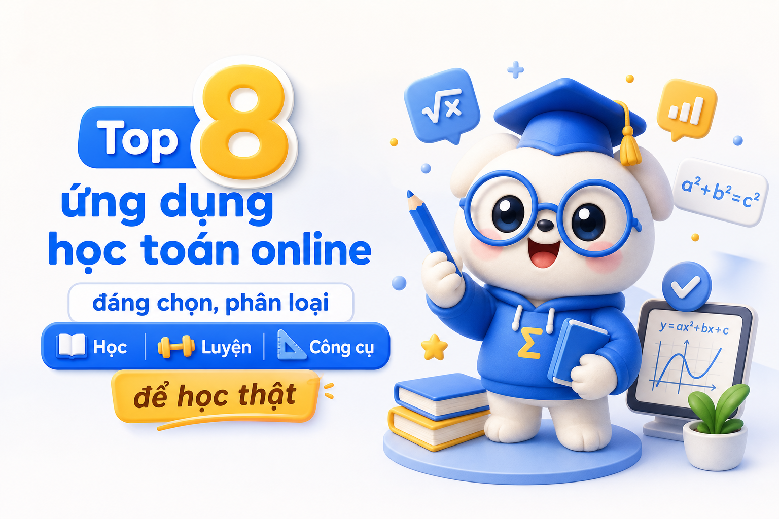 Sơ đồ chọn top 8 ứng dụng học toán online theo lớp và mục tiêu