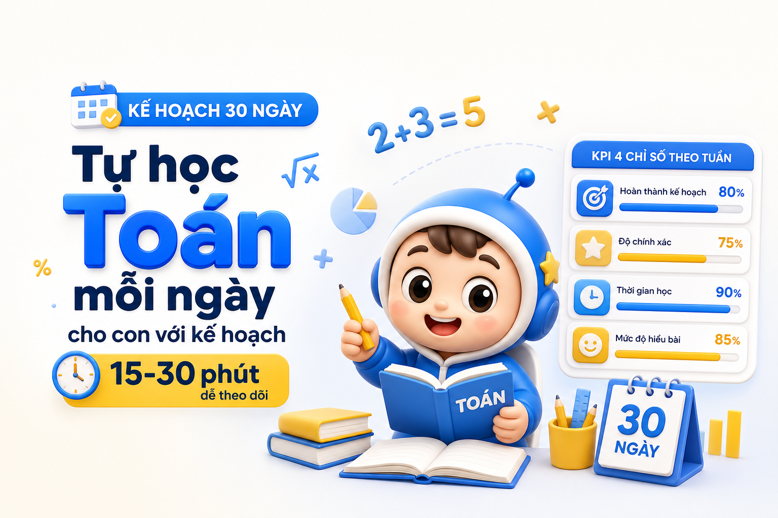 Bảng KPI theo dõi tự học Toán mỗi ngày trong 30 ngày