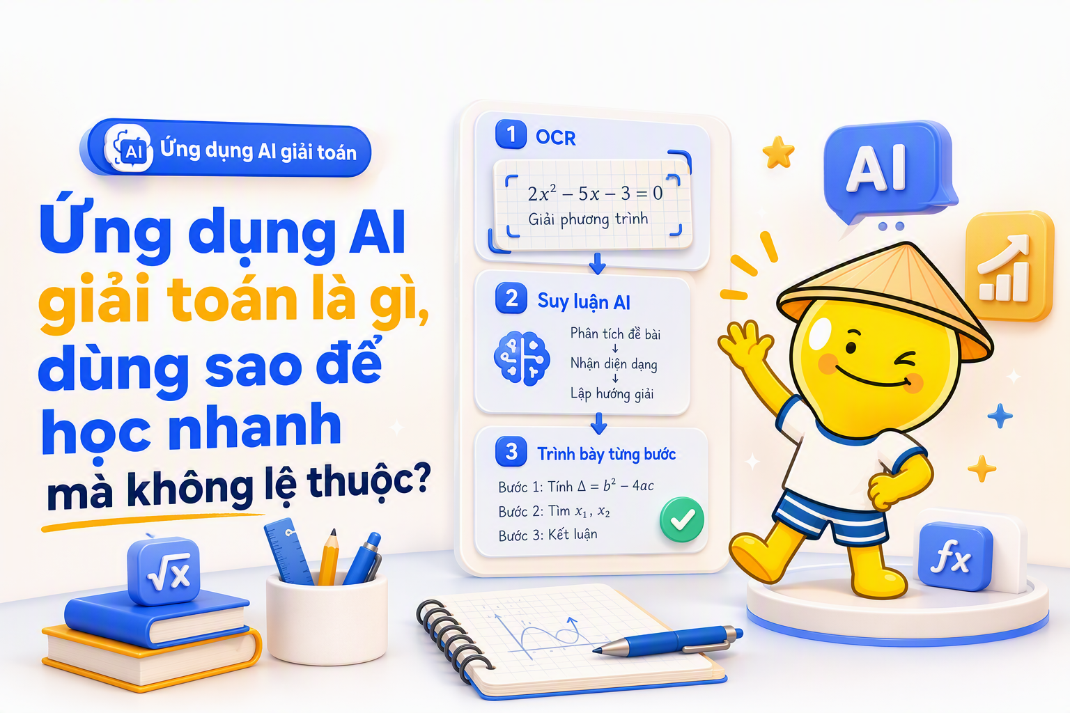 Minh họa quy trình ứng dụng AI giải toán từ đề đến lời giải
