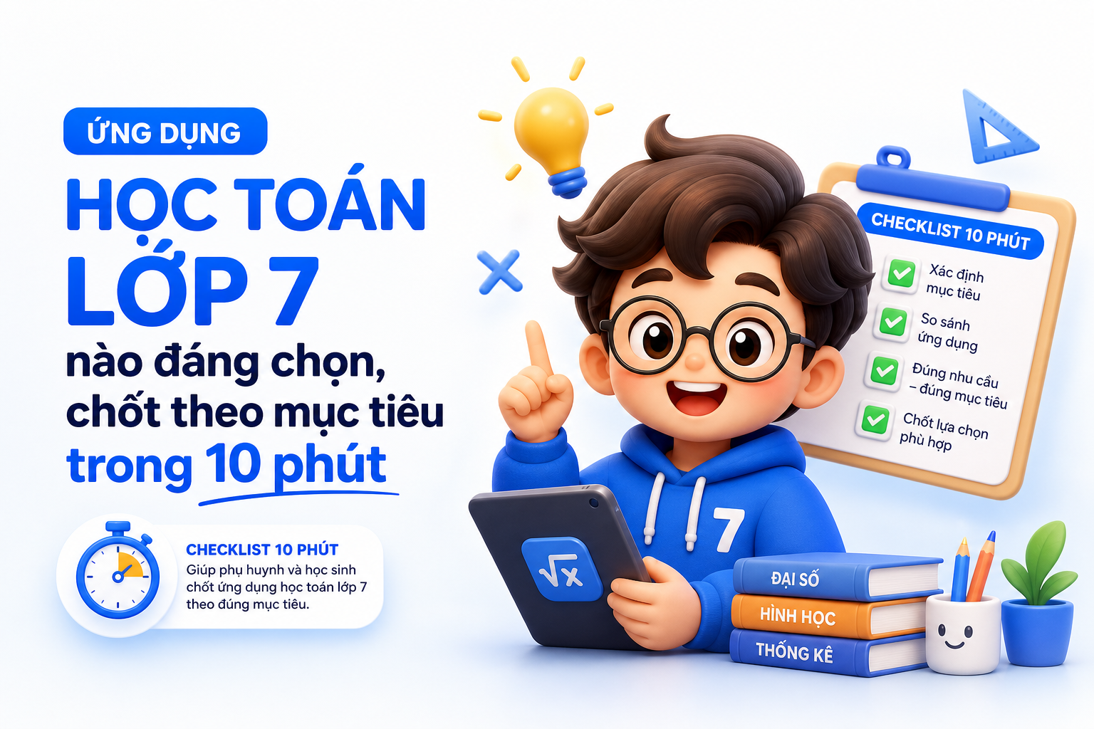 Checklist chọn ứng dụng học toán lớp 7 theo mục tiêu trong 10 phút