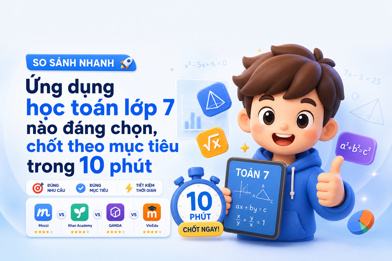 Bảng so sánh nhanh các ứng dụng học toán lớp 7 theo nhu cầu