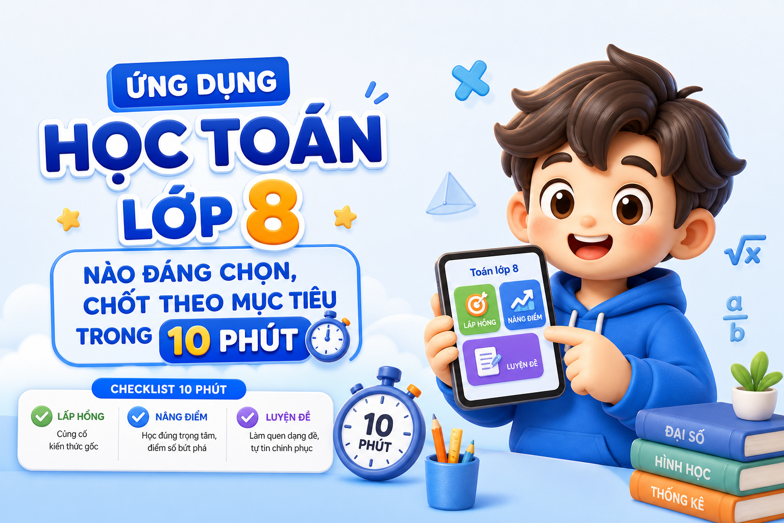 Checklist chọn ứng dụng học toán lớp 8 theo mục tiêu trong 10 phút