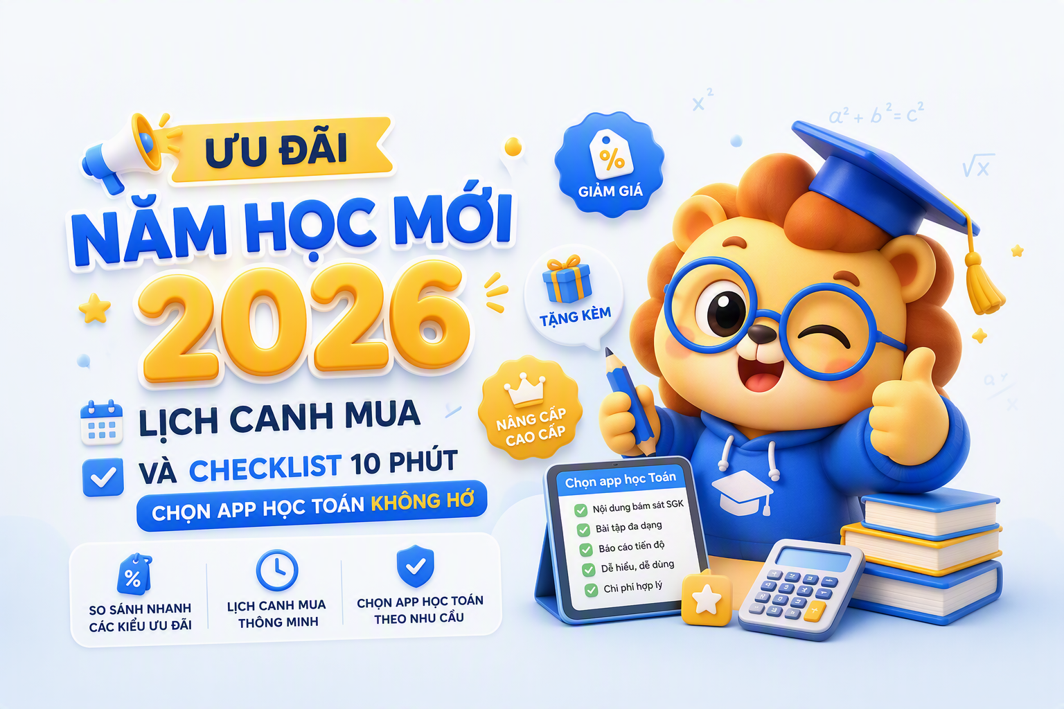 Bảng so sánh ưu đãi năm học mới theo nhu cầu học Toán